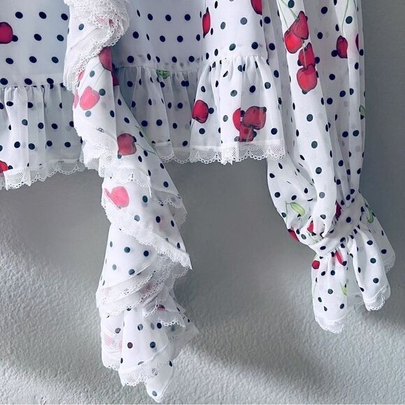 Revolve NBD White Ruffle Blouse Maraschino Top in Cherry Dot NWOT S - Picture 11 of 15